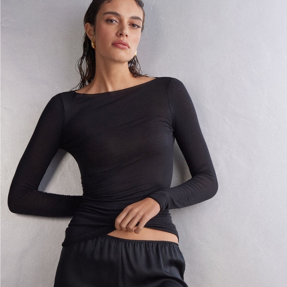 Intimissimi Boat Neck Modal Cashmere Ultralight Top Black